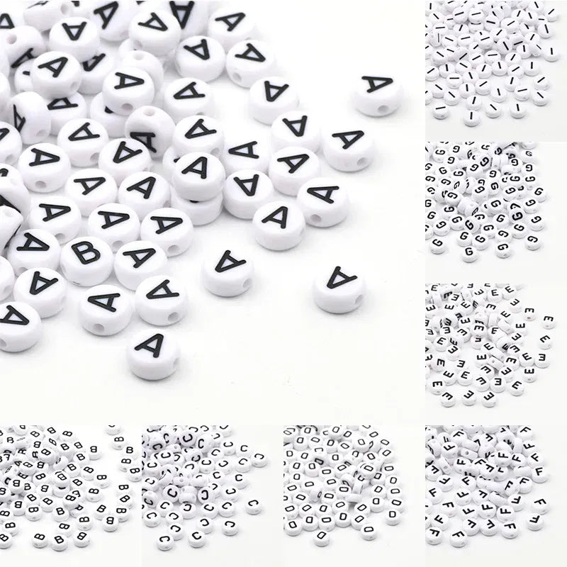Color: Black, Item Diameter: Other - 50/100pcs/lot 7x4mm White Round A-Z Alphabet Letter Acrylic Loose Spacer Beads for Jewelry Making Diy Bracelet Accessories