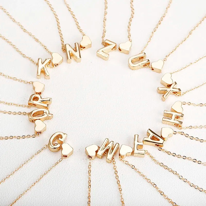 Metal Color: Gold-color - Fashion Tiny Heart Dainty Initial Necklace With Letter Name Choker Necklace For Women Pendant Jewelry Accessories Gift