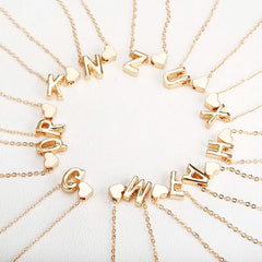 Metal Color: Gold-color - Fashion Tiny Heart Dainty Initial Necklace With Letter Name Choker Necklace For Women Pendant Jewelry Accessories Gift