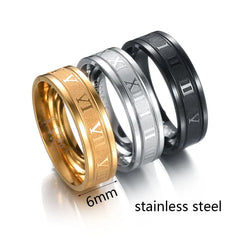 Main Stone Color: Black, Ring Size: 13 - Letdiffery 6mm Punk Roman Numerals Rings High Quality Stainless Steel Women Men Jewelry For Wholesale Dropshipping