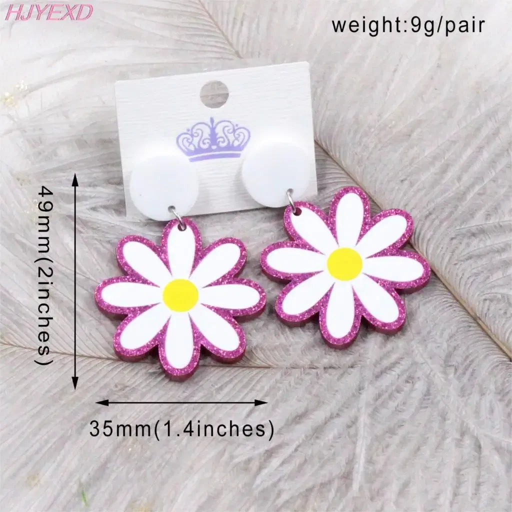 Metal Color: Orange, Ships From: CN - 35mm Acrylic Daisy Dangle Earrings Cute Earrings Glitter Jewelry Acrylic Earrings