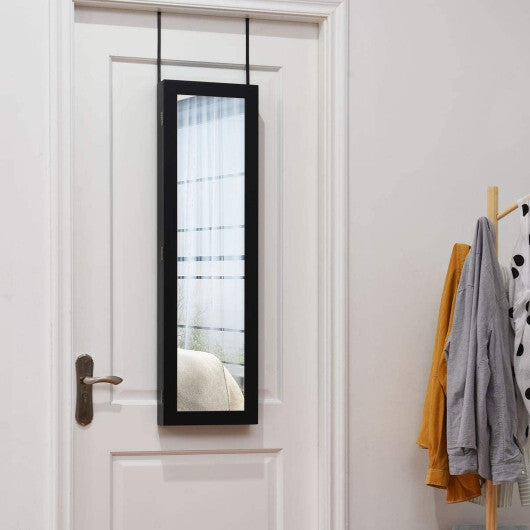 Full Length Mirror Jewelry Cabinet with Ring Slots and Necklace Hooks-Dark Brown - Color: Dark Brown