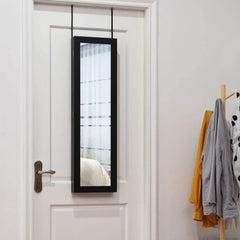 Full Length Mirror Jewelry Cabinet with Ring Slots and Necklace Hooks-Dark Brown - Color: Dark Brown