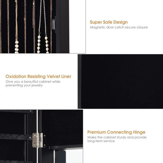 Full Length Mirror Jewelry Cabinet with Ring Slots and Necklace Hooks-Dark Brown - Color: Dark Brown
