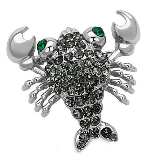 LO2850 - دبابيس مطلية بالروديوم المقلد من المعدن الأبيض مع كريستال عالي الجودة باللون الزمردي