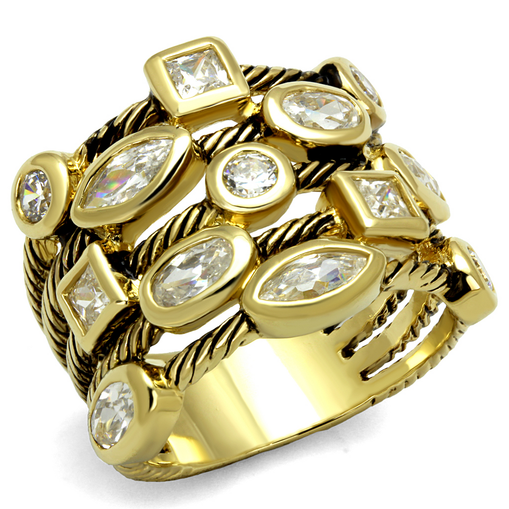 Gold ring with diamonds on a white background