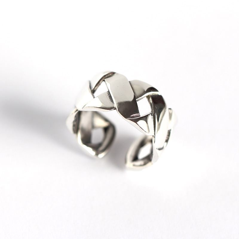 Vintage Weave 925 Sterling Silver Wide Adjustable Ring