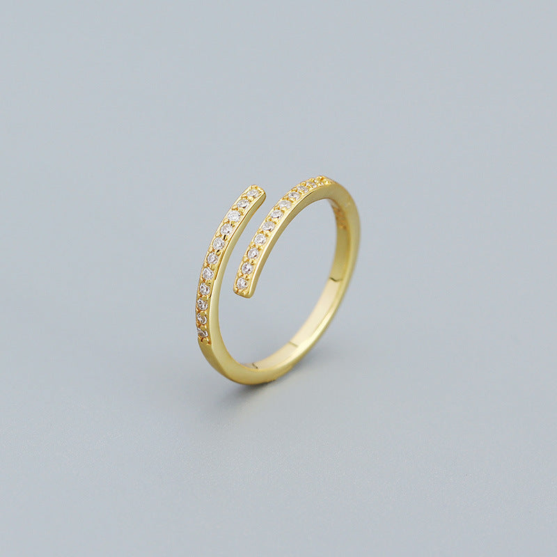 Simple Duo Stagger CZ 925 Sterling Silver Adjustable Ring