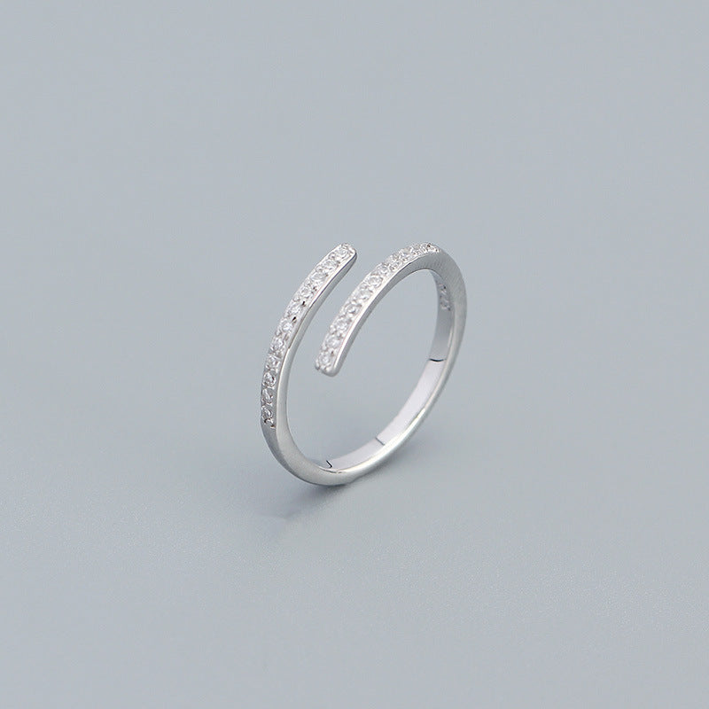 Simple Duo Stagger CZ 925 Sterling Silver Adjustable Ring