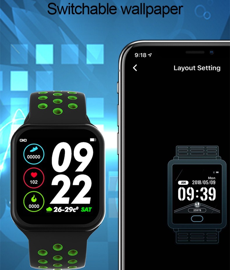 F9 Smart Bracelet Full Color Screen Touch Smartwatch Multiple Motion Patterns Heart Rate Blood Pressure Sleep Monitor  Silver shell blue belt