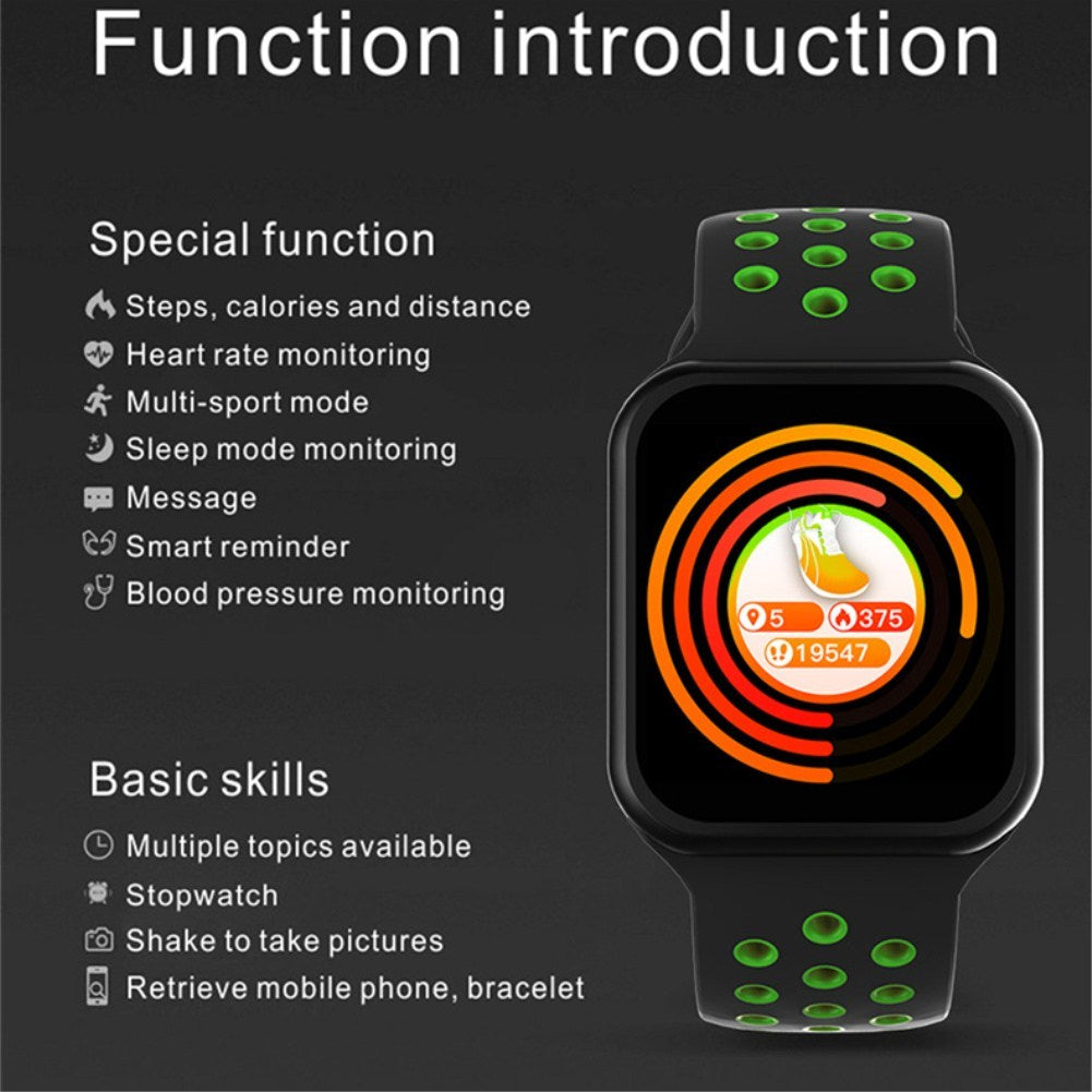 F9 Smart Bracelet Full Color Screen Touch Smartwatch Multiple Motion Patterns Heart Rate Blood Pressure Sleep Monitor  Silver shell blue belt