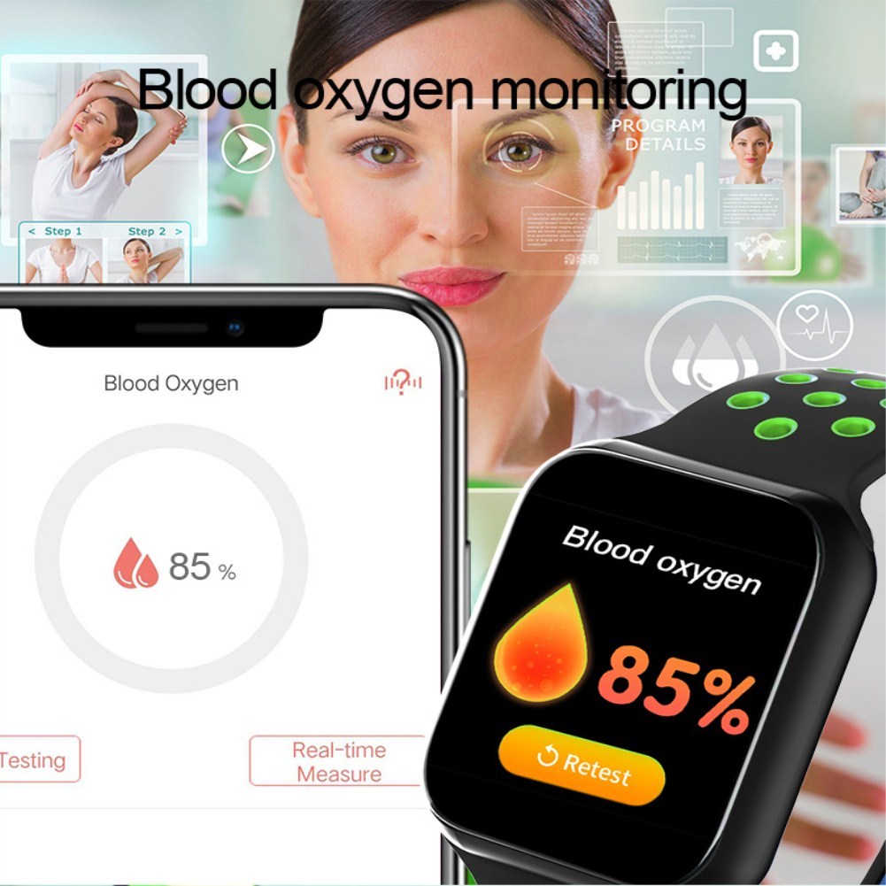 F9 Smart Bracelet Full Color Screen Touch Smartwatch Multiple Motion Patterns Heart Rate Blood Pressure Sleep Monitor  Silver shell blue belt