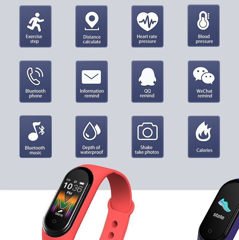 M5 Smart Sports Bracelet Band Sport Watch Vzheart Rate Blood Pressure Oxygen Monitoring Call Reminder Fitness Bracelet purple