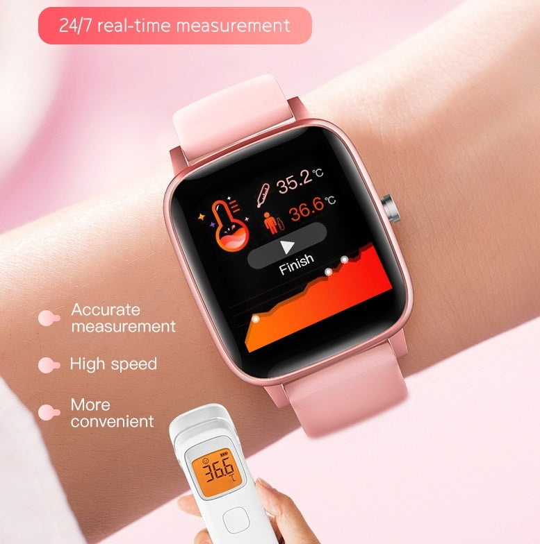 T98 Smart Watch Body Temperature Heart Rate Blood Pressure Monitor Sports Tracker Fitness Men Women Smart Bracelet Smartwatch gray