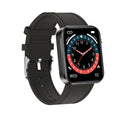 Smartwatch with black leather strap on a white background