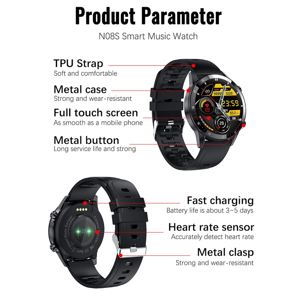 Men Smart Watch Bluetooth Music Call Phone Heart Rate Monitor Fitness Smartwatch for Huawei Android IOS Pk Gt2 Silver