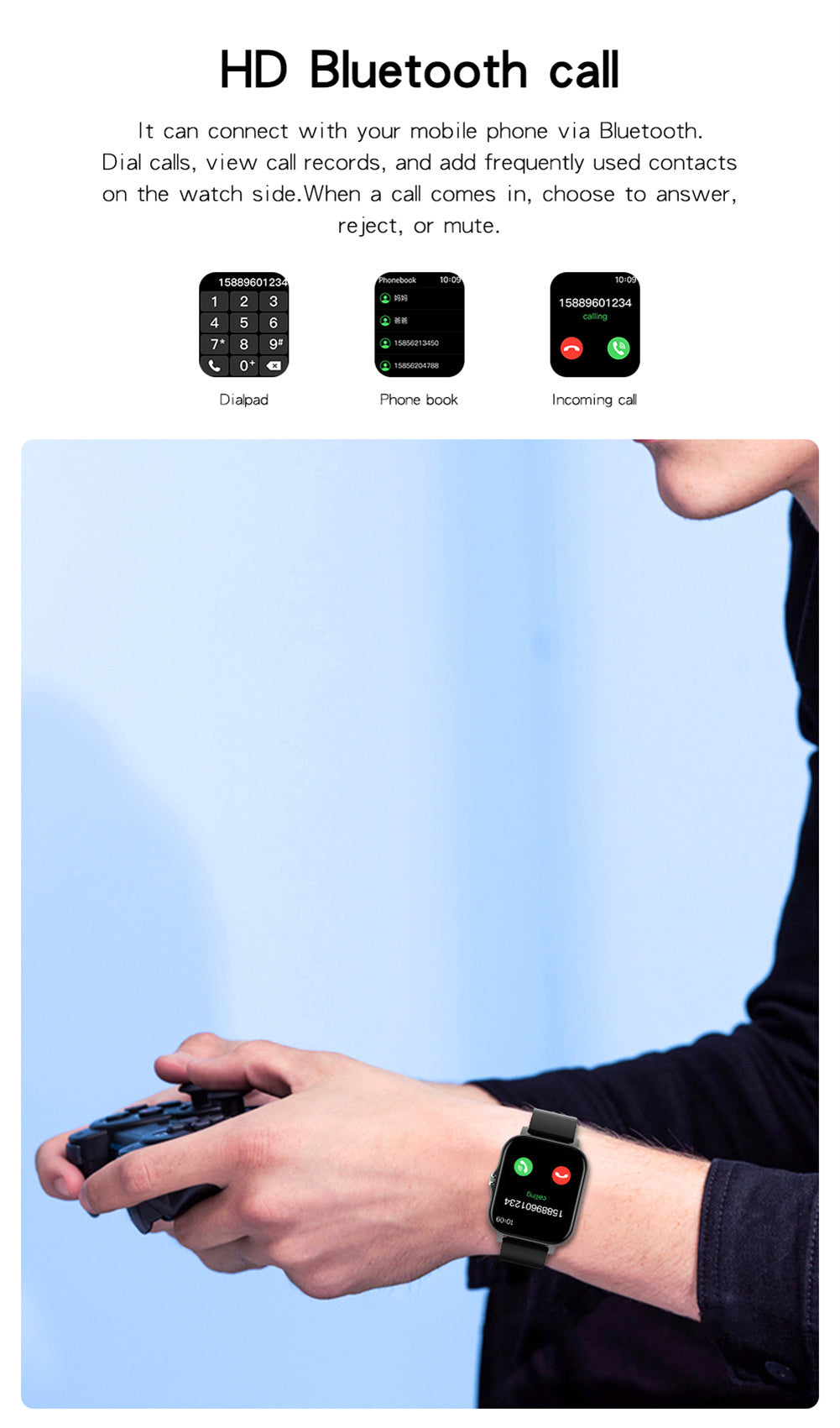Gt20 Smart Watch 1.69 Inch Full Touch Bluetooth Call Music Watch Health Monitoring Bracelet Black Steel Strap