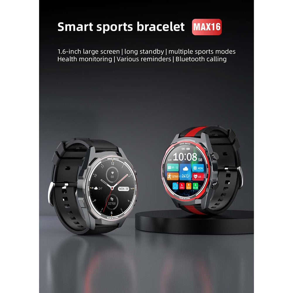 Max16 Smart Watch Bluetooth-compatible Call Offline Payment Pedometer Blood Oxygen Monitoring Smartwatch Black Red
