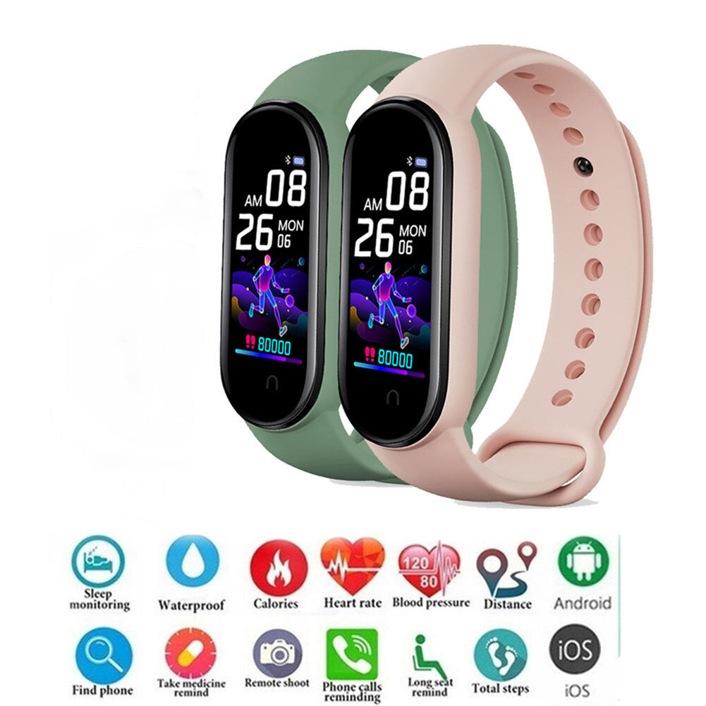 M5 Smart Watch Waterproof Heart Rate Blood Pressure Monitor Fitness Sports Smart Band Compatible For Ios Android blue