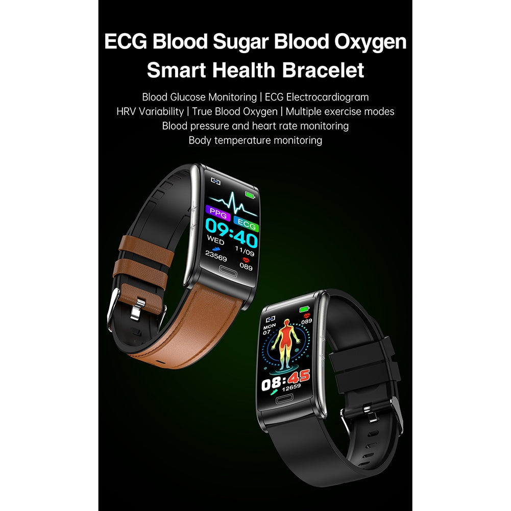 E600 Smart Watch Touch Screen Blood Sugar Ecg Blood Oxygen Monitoring Waterproof Sports Watch Blue Silicone