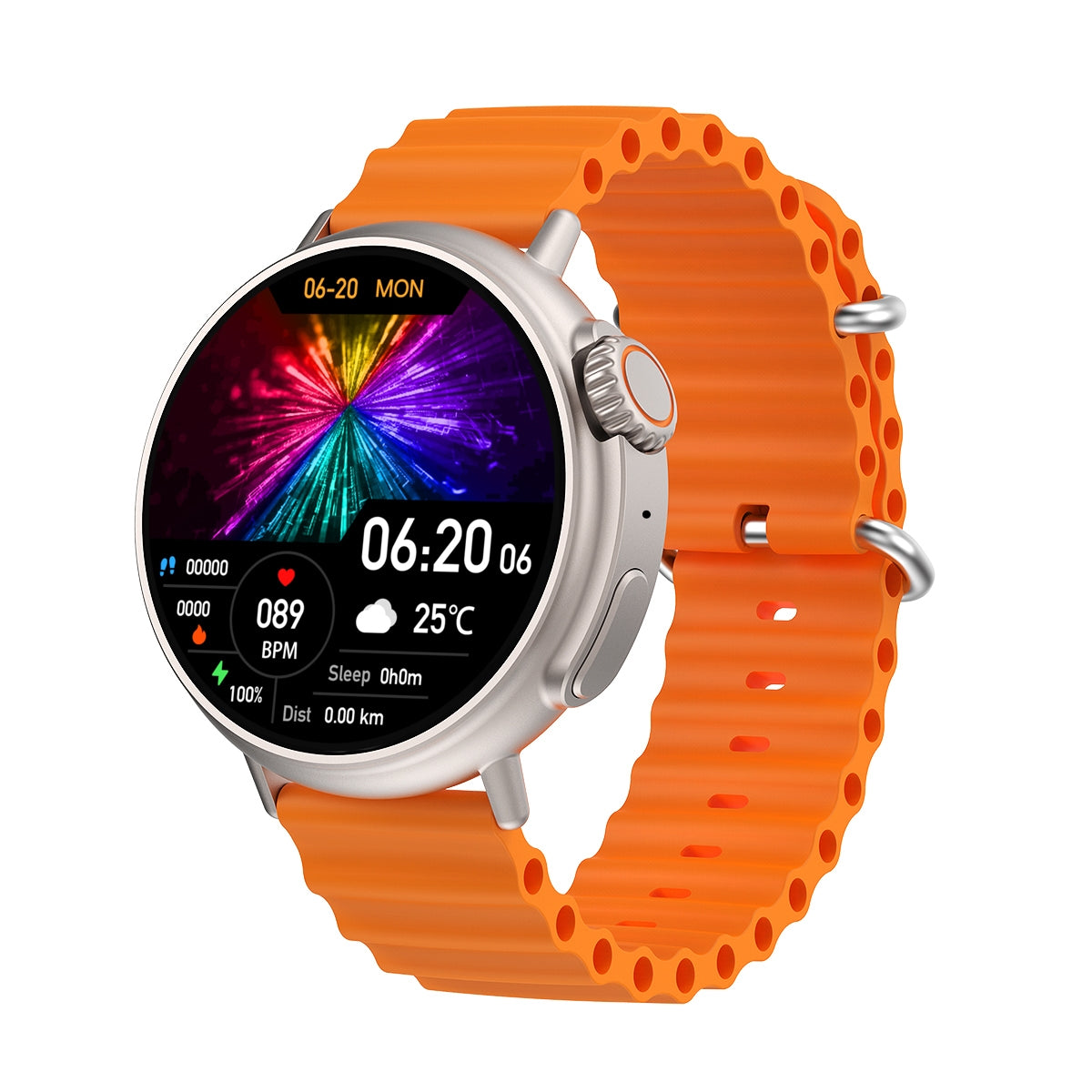 Smartwatch with an orange band on a white background
