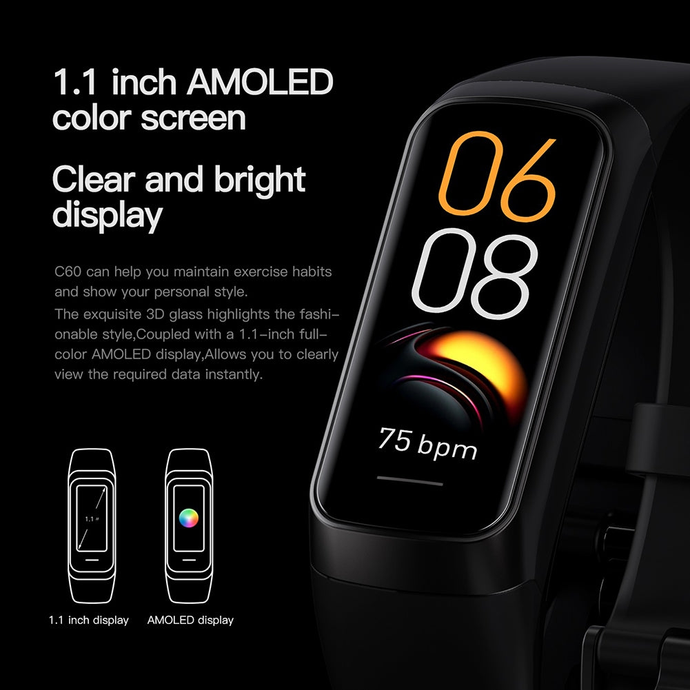 C60 Smart Watch 1.1 Inch Amoled HD Screen Body Temperature Heart Rate Monitor Sports Fitness Smartwatch Pink