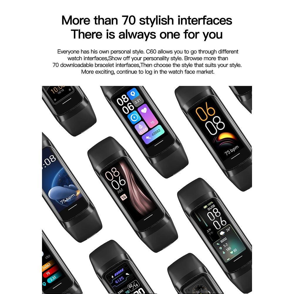 الساعة الذكية C60 بشاشة AMOLED HD مقاس 1.1 بوصة، ومراقبة درجة حرارة الجسم ومعدل ضربات القلب، وساعة ذكية رياضية للياقة البدنية، باللون الوردي