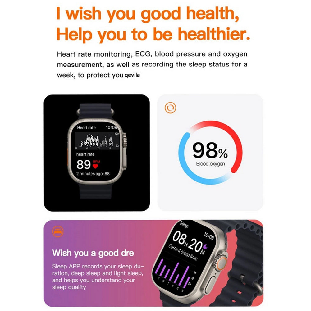 T800 Ultra Series Smart Watch 1.99-Inch Full Touch Screen Bluetooth Call Wireless Charging Watches orange