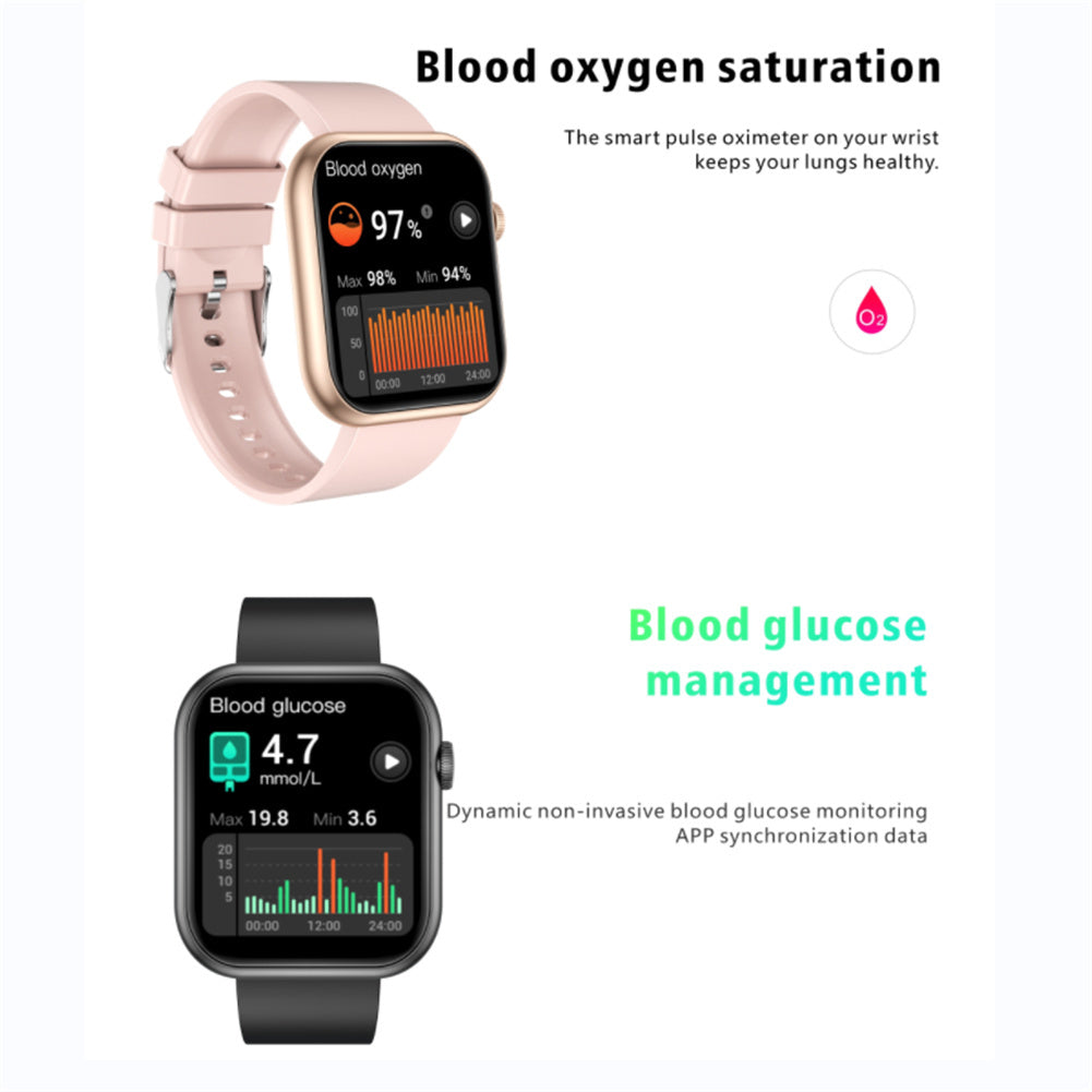 Smart Watch Monitoring Blood Pressure Body Temperature Heart Rate Health Detection Black