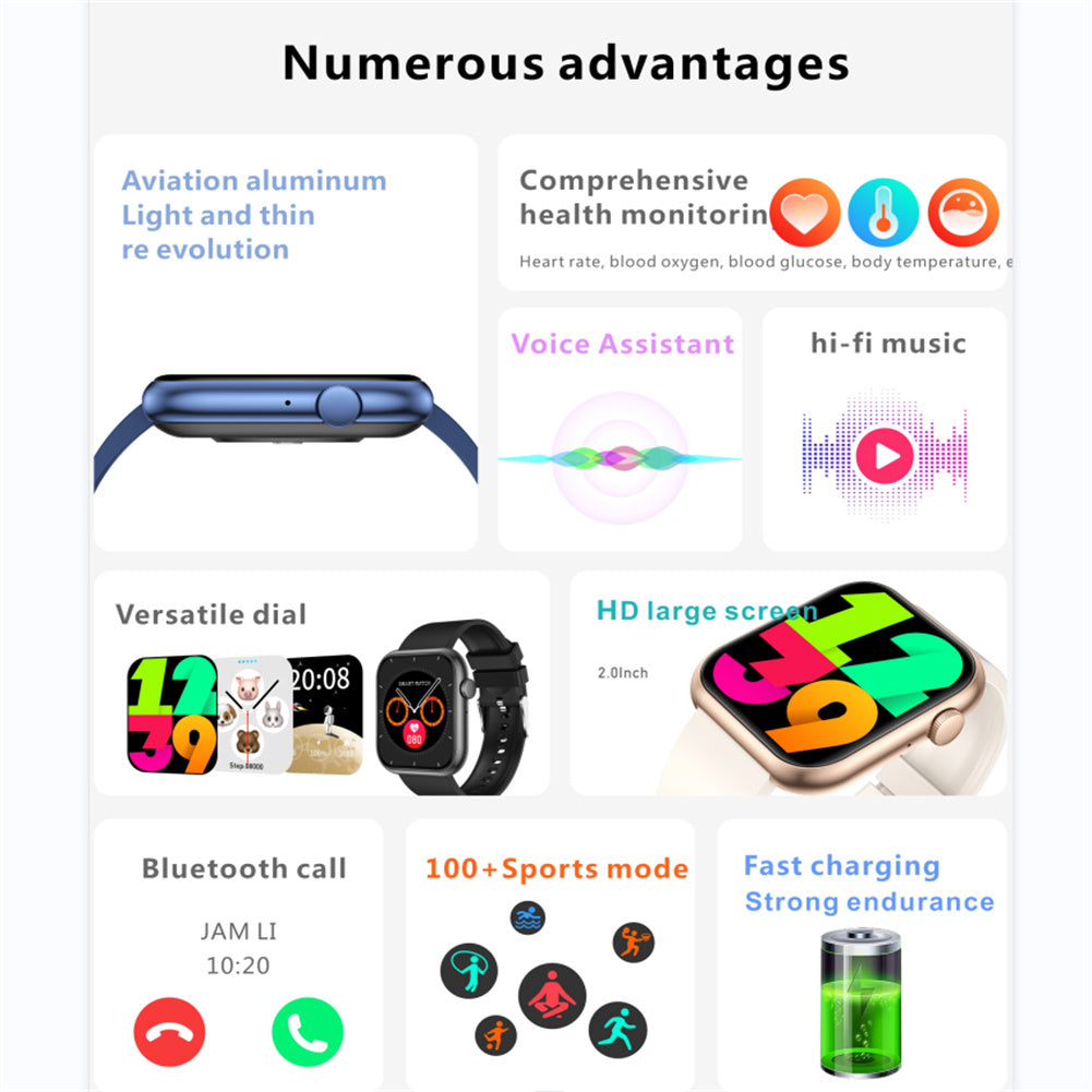 Smart Watch Monitoring Blood Pressure Body Temperature Heart Rate Health Detection Black