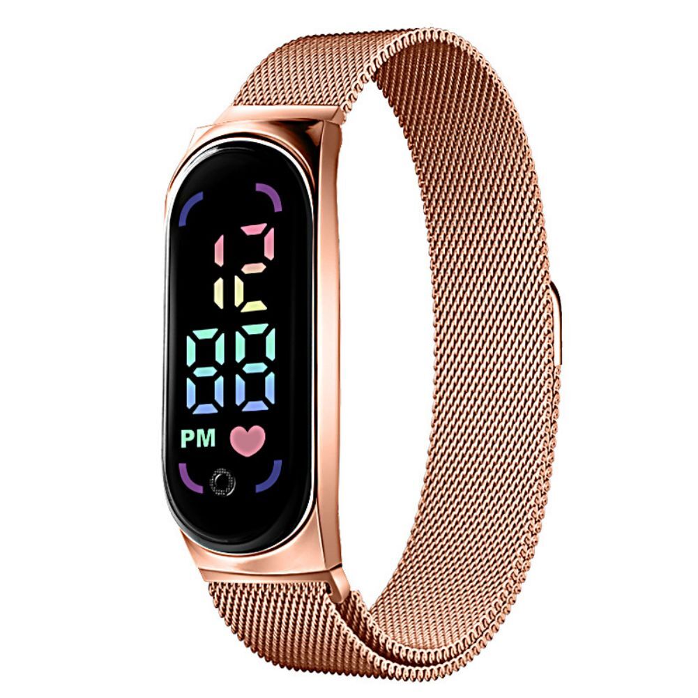 LED Electronic Watch Fashion Touch Screen Waterproof Wristwatch With Magnetic Milanese Band For Men Women red