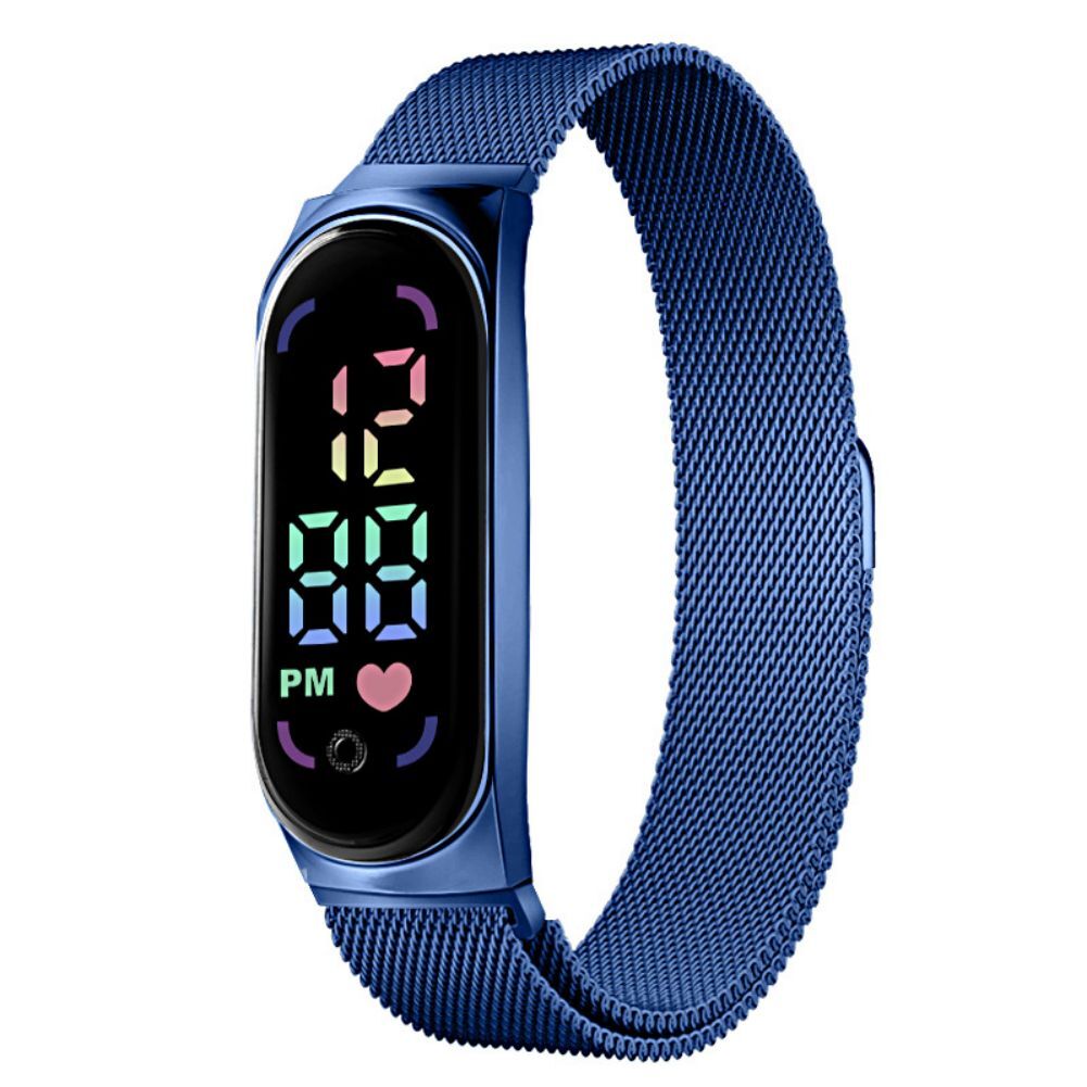 LED Electronic Watch Fashion Touch Screen Waterproof Wristwatch With Magnetic Milanese Band For Men Women red