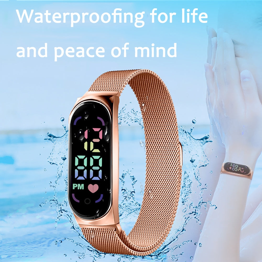 LED Electronic Watch Fashion Touch Screen Waterproof Wristwatch With Magnetic Milanese Band For Men Women red