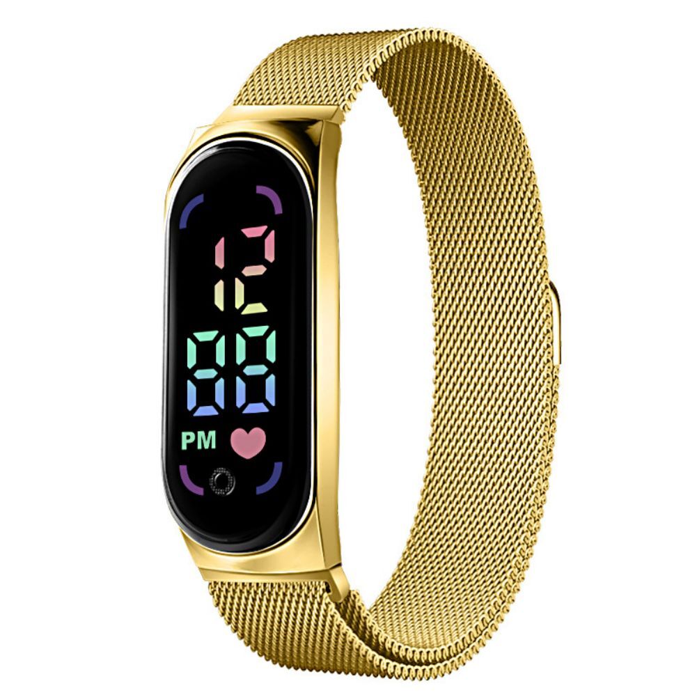 LED Electronic Watch Fashion Touch Screen Waterproof Wristwatch With Magnetic Milanese Band For Men Women black