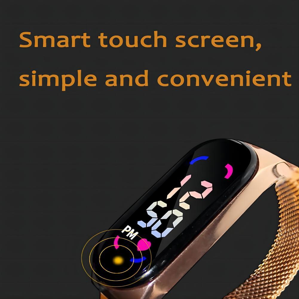 LED Electronic Watch Fashion Touch Screen Waterproof Wristwatch With Magnetic Milanese Band For Men Women black