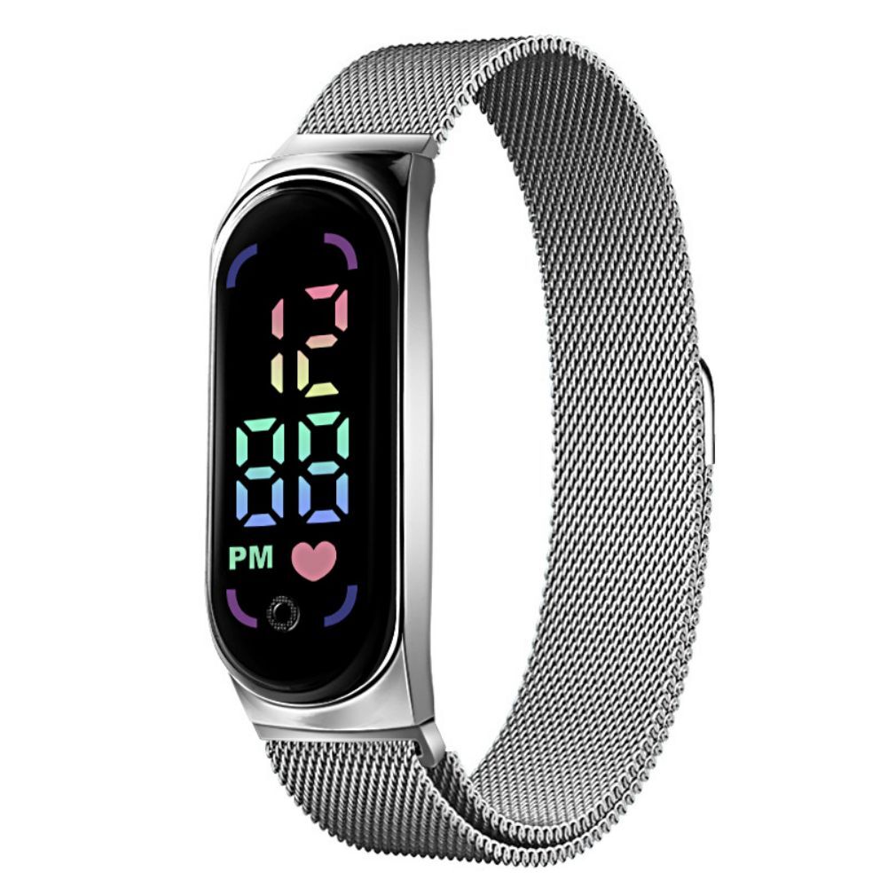 LED Electronic Watch Fashion Touch Screen Waterproof Wristwatch With Magnetic Milanese Band For Men Women black