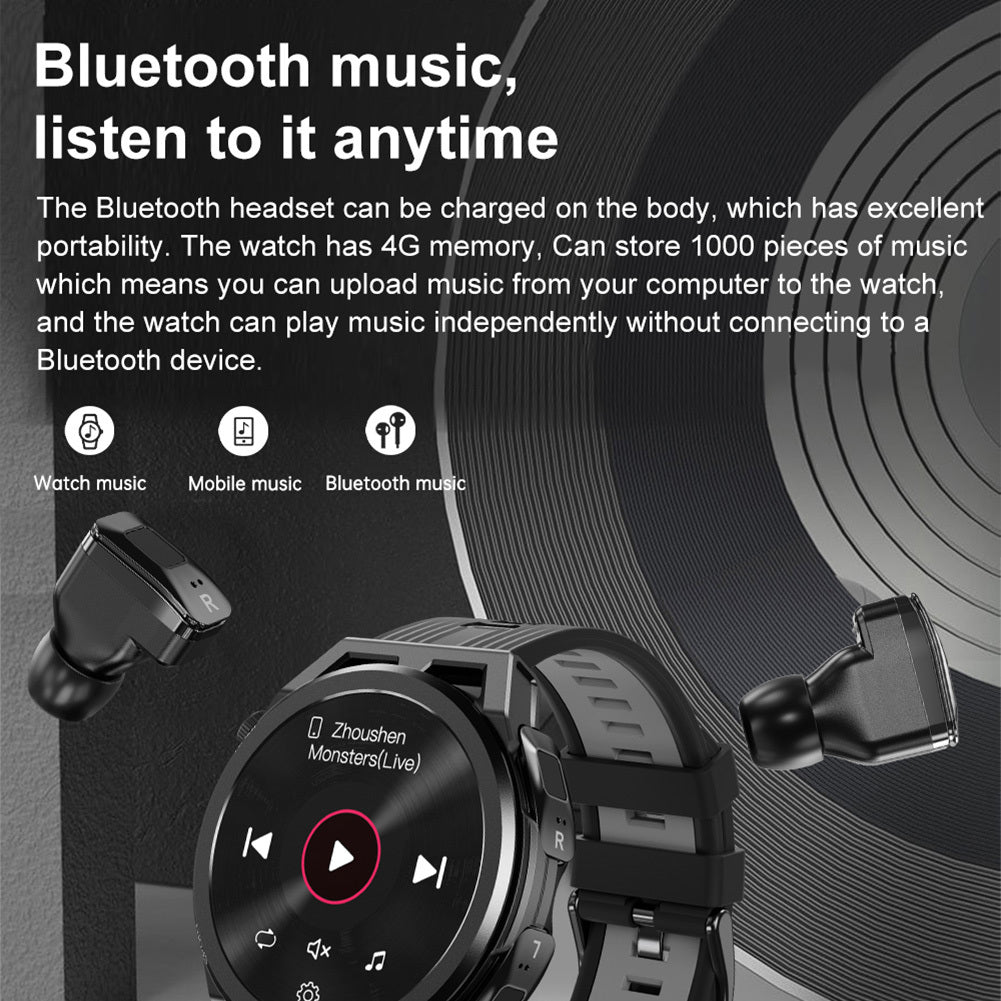 N18 2-in-1 Smart Watch with Earbuds Fitness Tracker Heart Rate Blood Pressure Sleep Monitor Black
