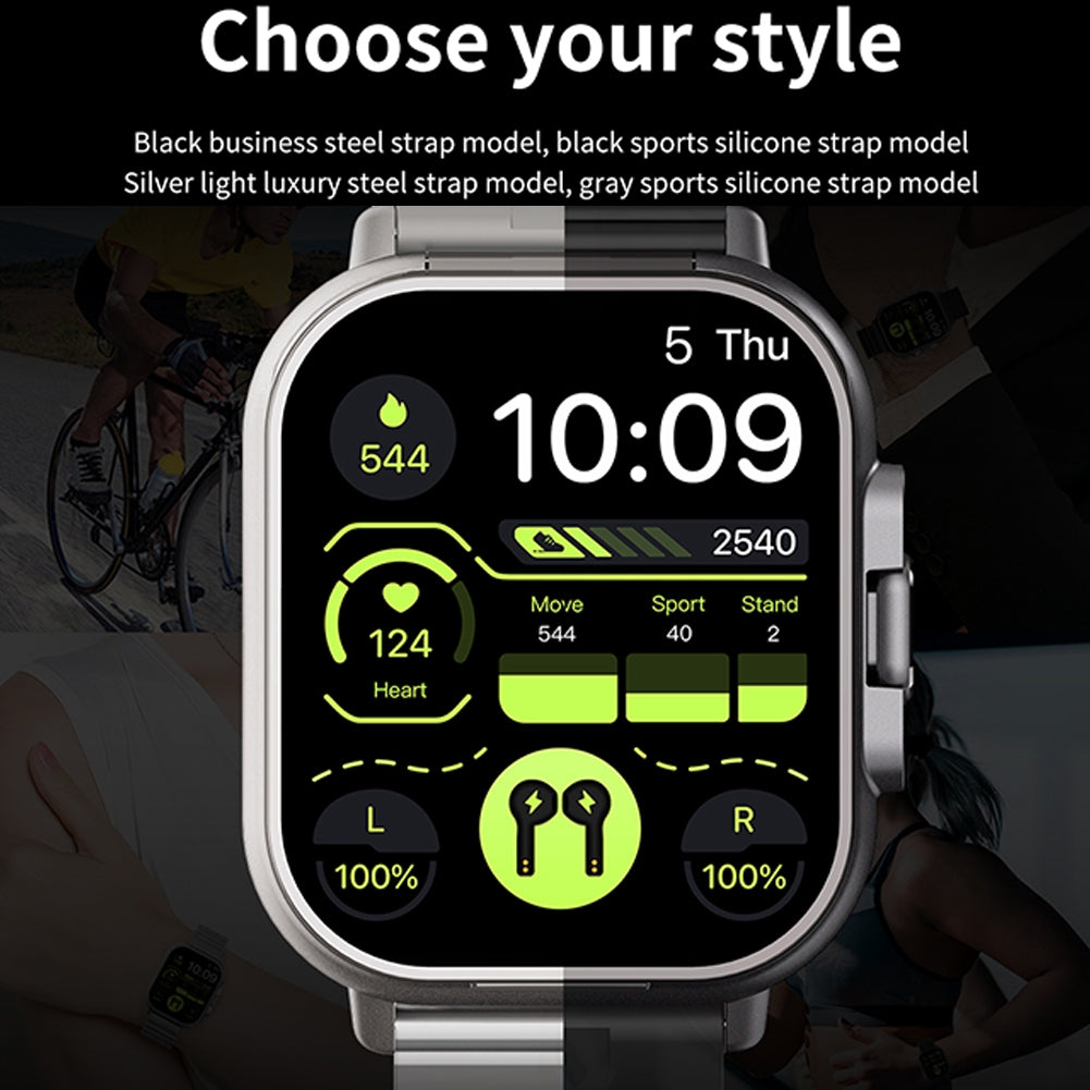 D8 Smart Watch with Earbuds Fitness Tracker Sports Recorder Heart Rate Blood Pressure Blood Oxygen Monitor Black Tape