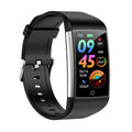 Black smartwatch with a colorful display on a white background
