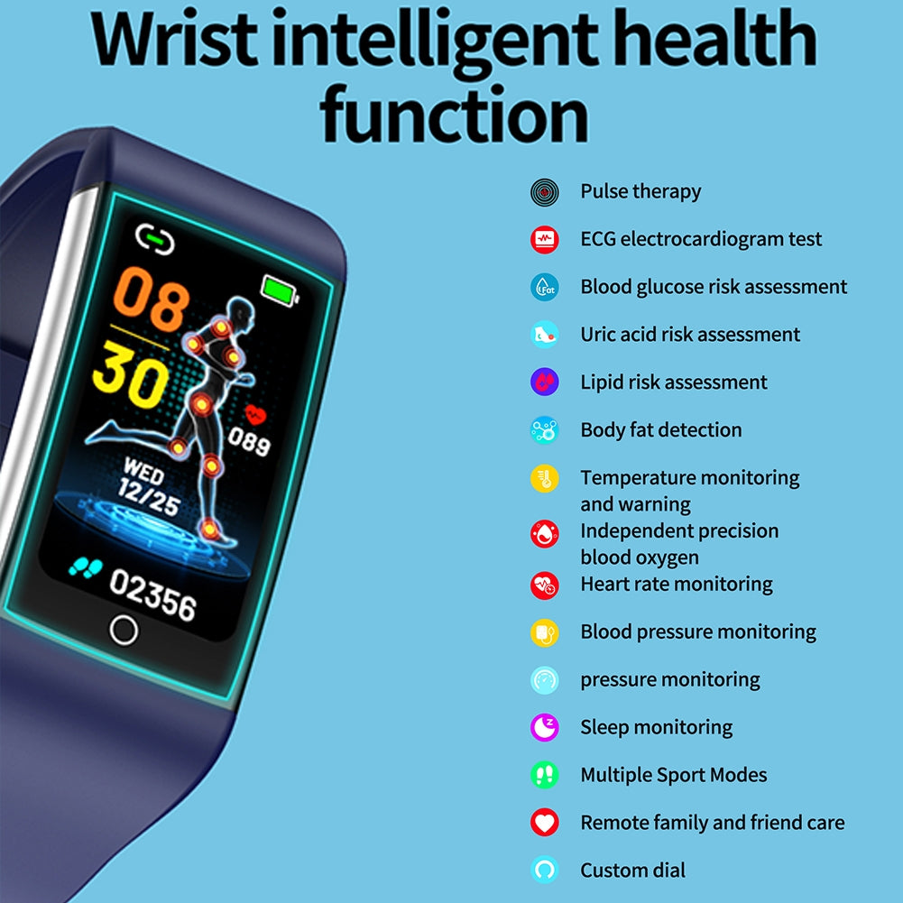 Smartwatch with health function display on a blue background