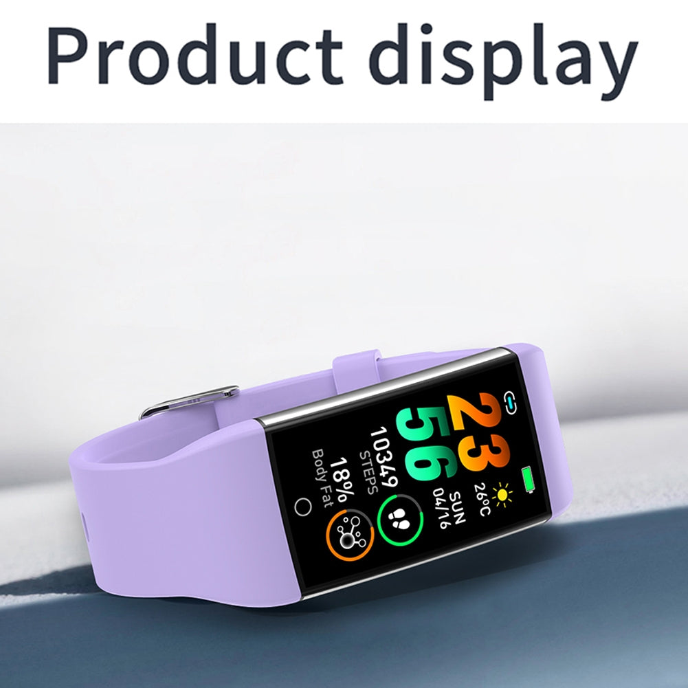 Smartwatch with a purple band on a light gray background