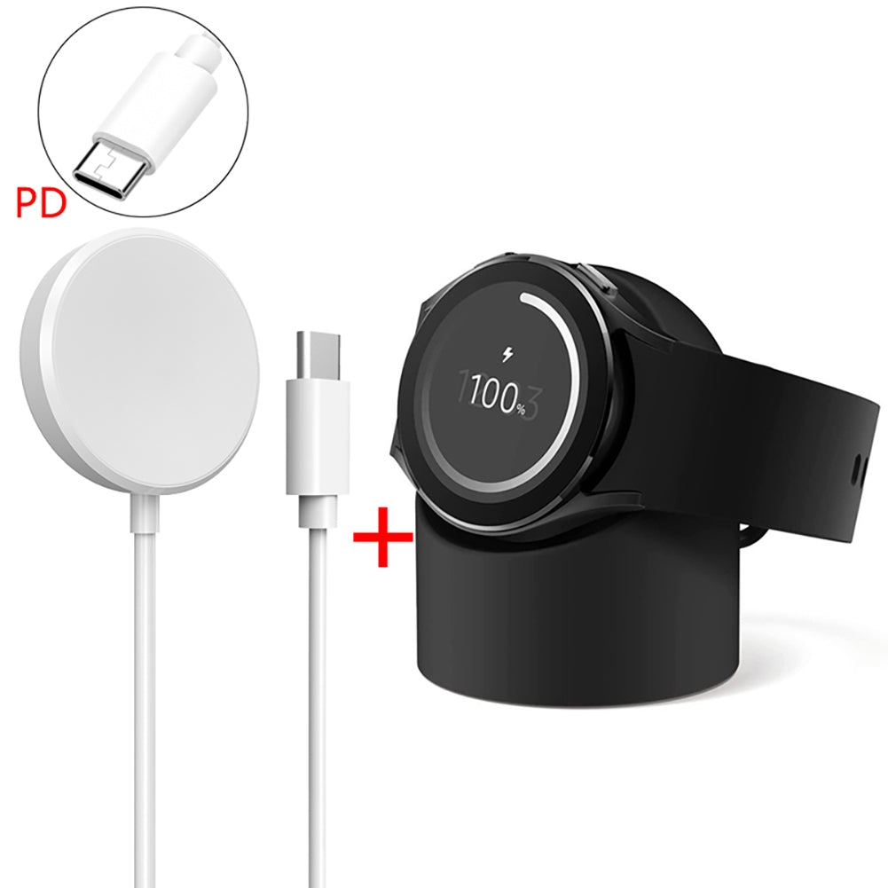 Smart Watch Charger Adapter Lightweight Charging Cable Wireless Charging Bracket Portable Watch Charger Compatible For Galaxy Watch 6 5 4 3 Smart Watches 39.37Inches/100CM Length PD white