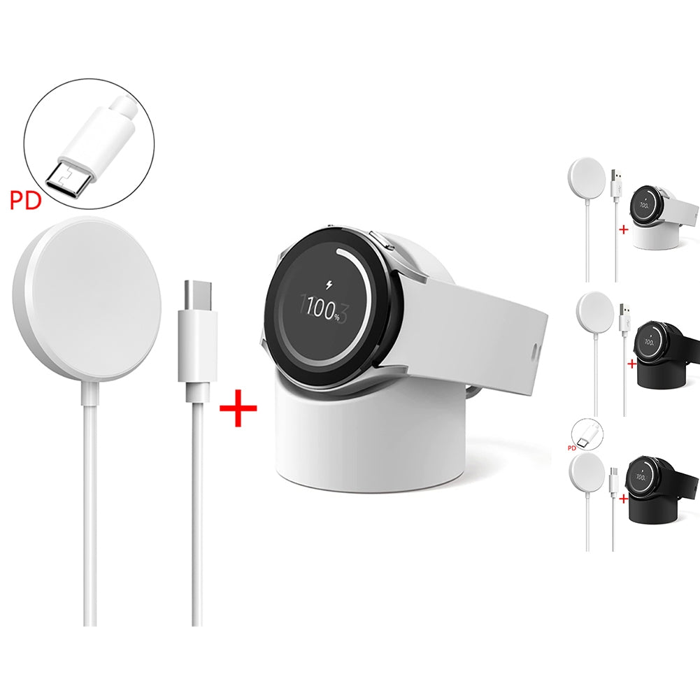 Smart Watch Charger Adapter Lightweight Charging Cable Wireless Charging Bracket Portable Watch Charger Compatible For Galaxy Watch 6 5 4 3 Smart Watches 39.37Inches/100CM Length PD white