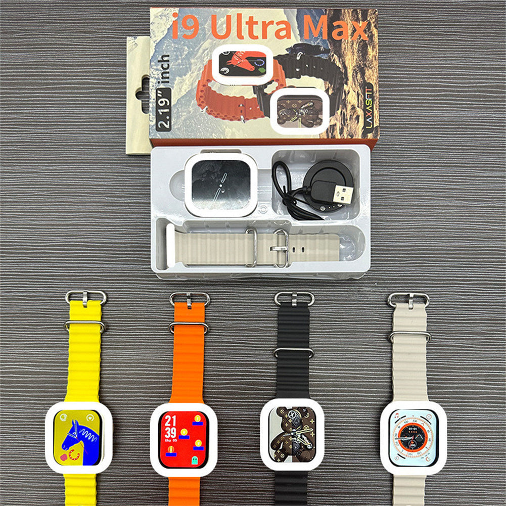 I9 Ultra Max 2.19 Inch Smart Watches Make/Answer Calls Fitness Tracker Heart Rate Blood Oxygen Monitor Watch Yellow