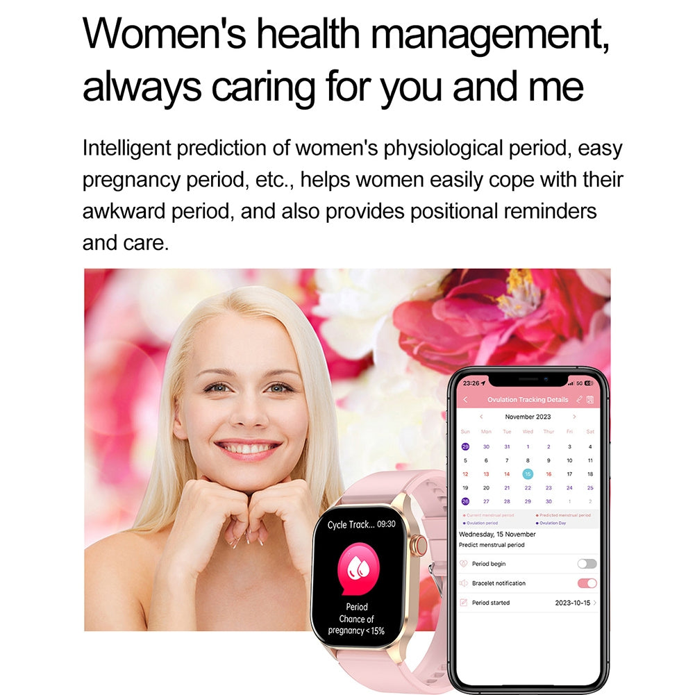 T98 2.04 Inch Smart Watch Blood Oxygen Blood Pressure Heart Rate Sleeping Monitoring for Smart Phones Laptop Pink