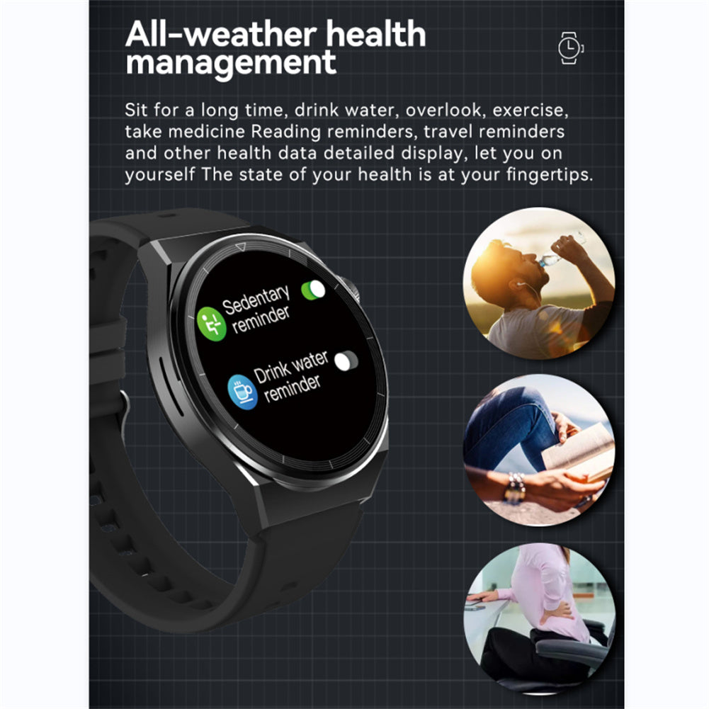 الساعة الذكية W03pro 1.32 بوصة للرد على المكالمات وإجرائها مقاومة للماء مع مراقبة معدل ضربات القلب والنوم والأكسجين في الدم وضغط الدم، لون أسود