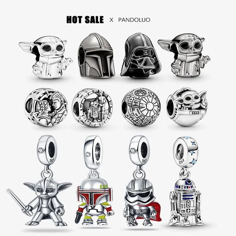 Color: Neon - New Charm plata de ley 925 Silver Disney Star Warsries Mandalorian Helmet Charm Bead Fit Original brand bracelet Birthday Gift