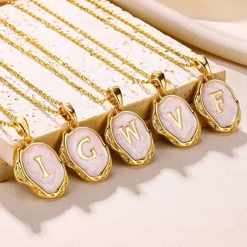 Metal Color: SILVER PLATED, Length: 40cm - Y2K Stainless Steels Drip Oil 26 Letter Necklaces for Women Men Alphabet A-Z Initials Pendant Necklace Aesthetic Jewelry Gift