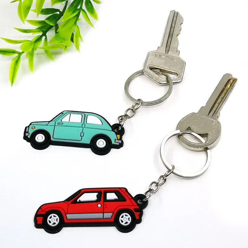 Color: PURPLE - 1PCS PVC Key Ring 6 Colors of Car Shape Keychain charms Colorful Key Chain Key Holder Fit Little Boy Gift Kids Toys