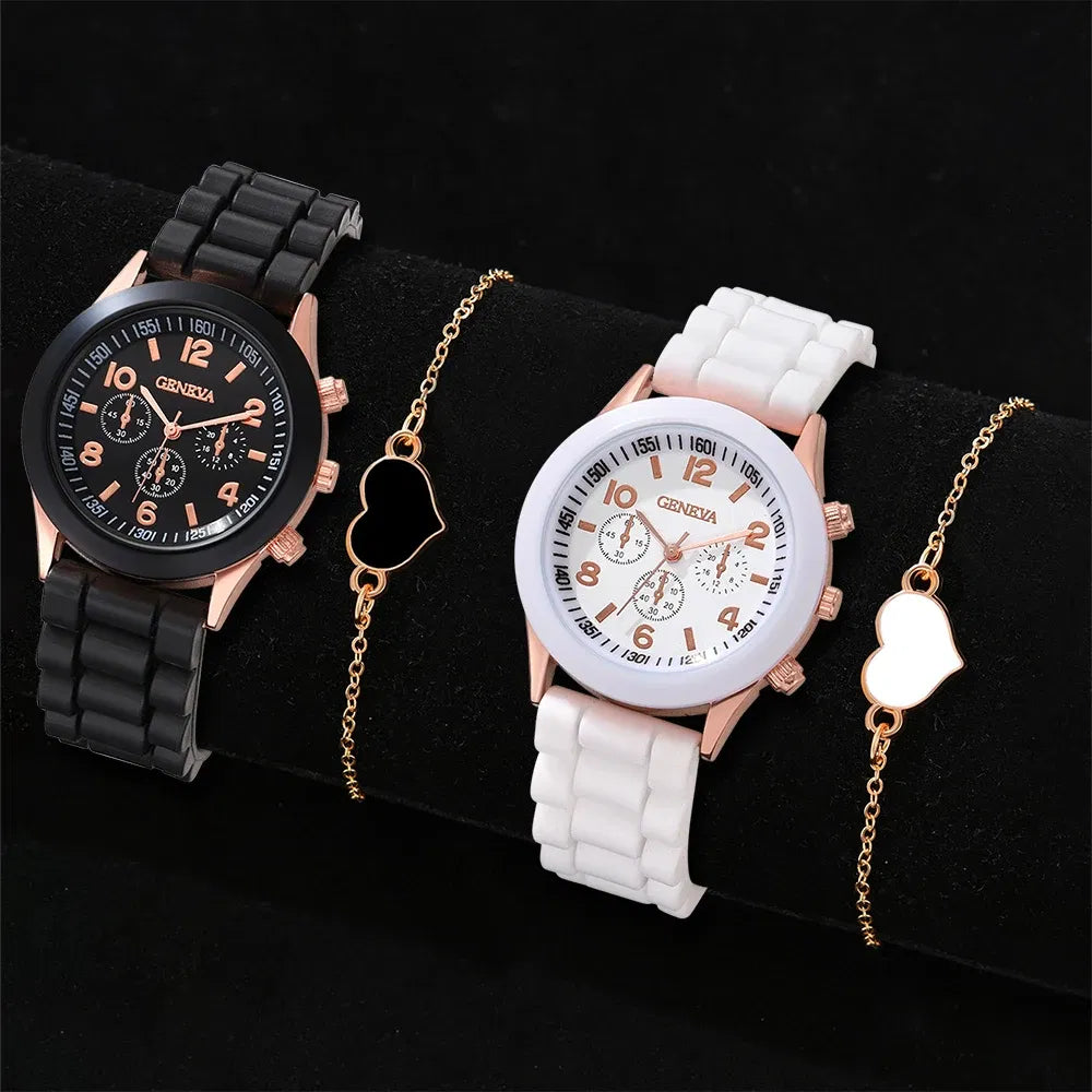 Color: Rose - 2PCS Set Couple Fashion Casual Leather Watches Ladies Simple Dial Quartz Wristwatches Dress Clock Montre Femme